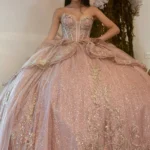 SE001-1 Glittery Tulle Lace Beaded Sweetheart Corset Quinceanera Dresses with Ruffles