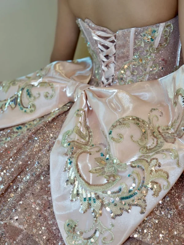 SE001-2 Glittery Tulle Lace Beaded Sweetheart Corset Quinceanera Dresses with Ruffles