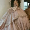 SE001-3 Glittery Tulle Lace Beaded Sweetheart Corset Quinceanera Dresses with Ruffles