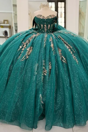 SE007-1 Gorgeous Glittery Tulle Appliqued Quinceanera Dresses Off Shoulder Sweet 16 Party Gowns