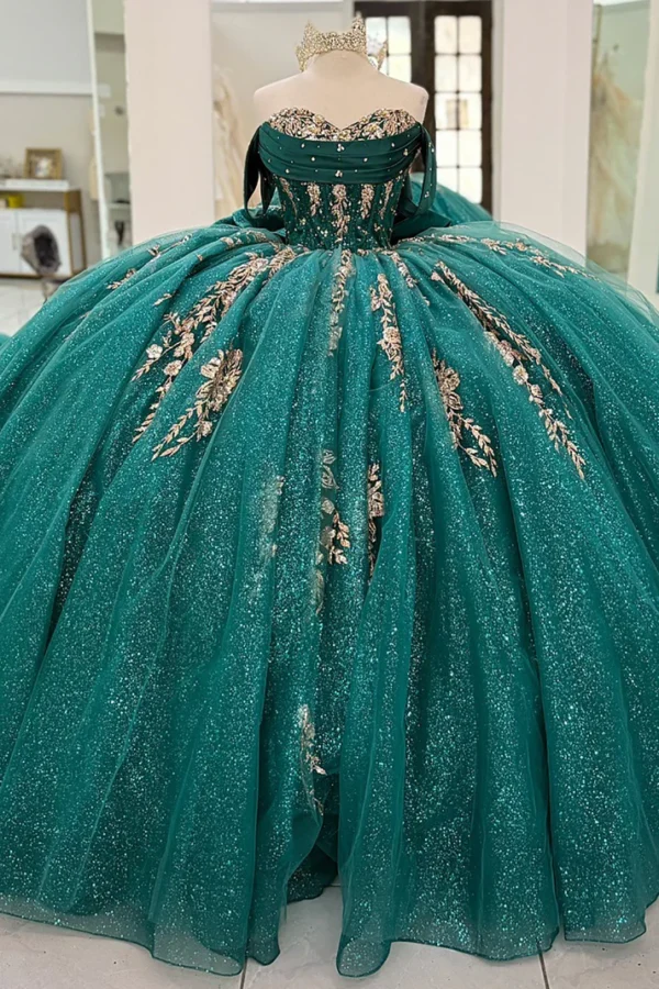 Gorgeous Glittery Tulle Appliqued Quinceanera Dresses Off Shoulder Sweet 16 Party Gowns