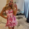 Sweetheart Satin Ruffles A Line Corset Lace Appliqued Homecoming Dresses