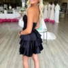 HD002-5 Sweetheart Satin Ruffles A Line Corset Lace Appliqued Homecoming Dresses