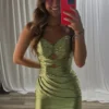 HD006-1 Sweetheart Knee Length Pleated Satin Homecoming Dresses with Keyhole