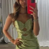 HD006-3 Sweetheart Knee Length Pleated Satin Homecoming Dresses with Keyhole