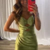 HD006-4 Sweetheart Knee Length Pleated Satin Homecoming Dresses with Keyhole