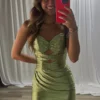 HD006-5 Sweetheart Knee Length Pleated Satin Homecoming Dresses with Keyhole