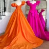 PD001-2 Ball Gown Satin Long Prom Dresses Side Slit Evening Dresses for Women