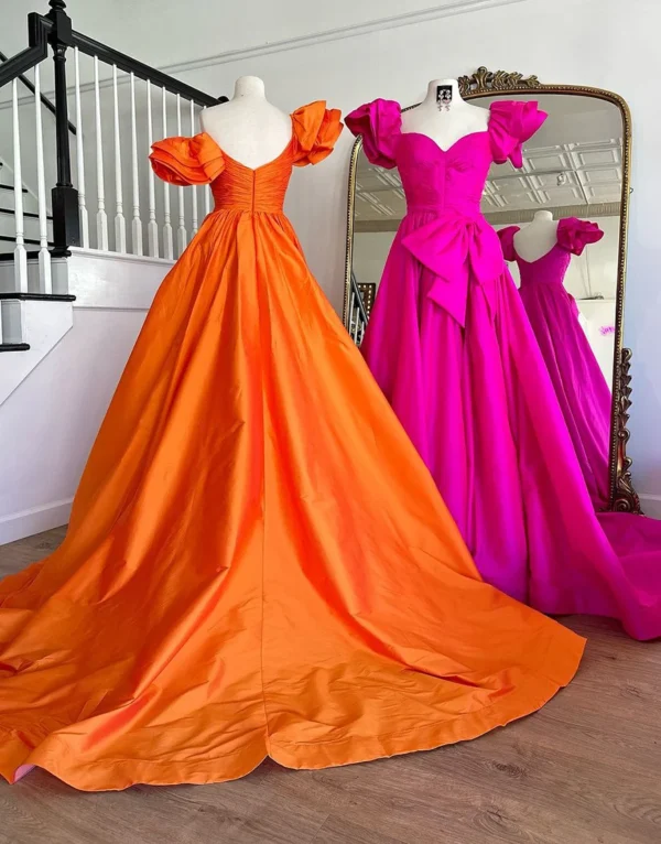 PD001-2 Ball Gown Satin Long Prom Dresses Side Slit Evening Dresses for Women