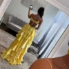 A-Line Prom Dresses Long Tiered Pleated V Neck Evening Party Dresses with Slit