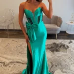 Mermaid Sweetheart Satin Corset Beaded Long Prom Dresses for Women Evening Party