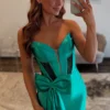 Mermaid Sweetheart Satin Corset Beaded Long Prom Dresses for Women Evening Party