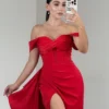 Off Shoulder Mermaid Satin Corset Long Prom Dresses Sheath Party Gowns with Slit