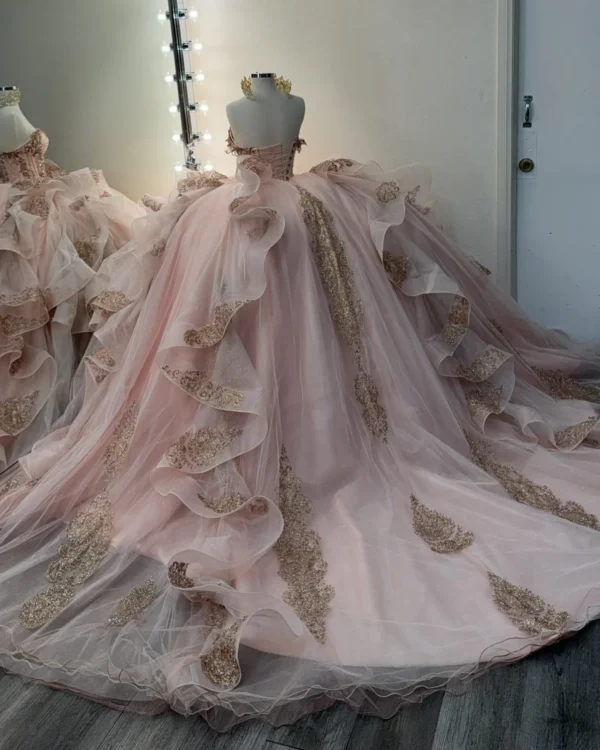 Sweetheart Tulle Ruffle Lace Appliqued Blush Quinceanera Dresses for Sweet 16 Party