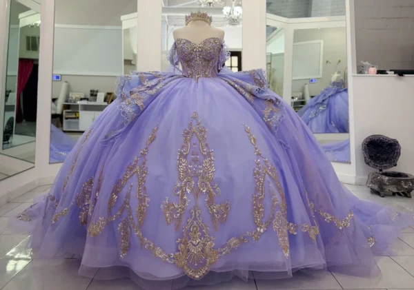 Princess Tulle Lace Beaded Lilac Quinceanera Dresses Ball Gown Sweet 15 Party Dress