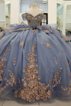 SE011-1 Off Shoulder Tulle Corset Appliqued Quinceanera Dresses Princess Sweet 16 Party Gowns