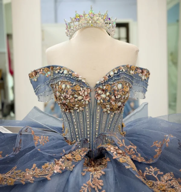 Off Shoulder Tulle Corset Appliqued Quinceanera Dresses Princess Sweet 16 Party Gowns