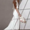 Mermaid Scoop Neck Spaghetti Straps Open Back Buttons Satin Wedding Dress