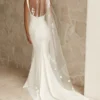 WD002-2 Mermaid Square Neck Straps Ruched Open Back Satin Wedding Dress