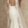 WD002-3 Mermaid Square Neck Straps Ruched Open Back Satin Wedding Dress