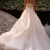 Strapless Detachable Long Sleeves Lace Wedding Dress with High Side Slit and Train