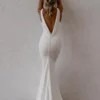 WD004-1 Mermaid V Neck Spaghetti Straps Backless Satin Wedding Dress