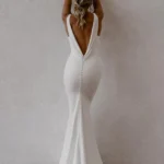 Mermaid V Neck Spaghetti Straps Backless Satin Wedding Dress