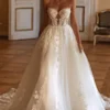 WD005-1 A-Line Strapless Appliques Lace Up Boho Wedding Dress