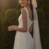 WD007-5 A-Line Square Neck Straps Short Satin Wedding Dress (without veil)